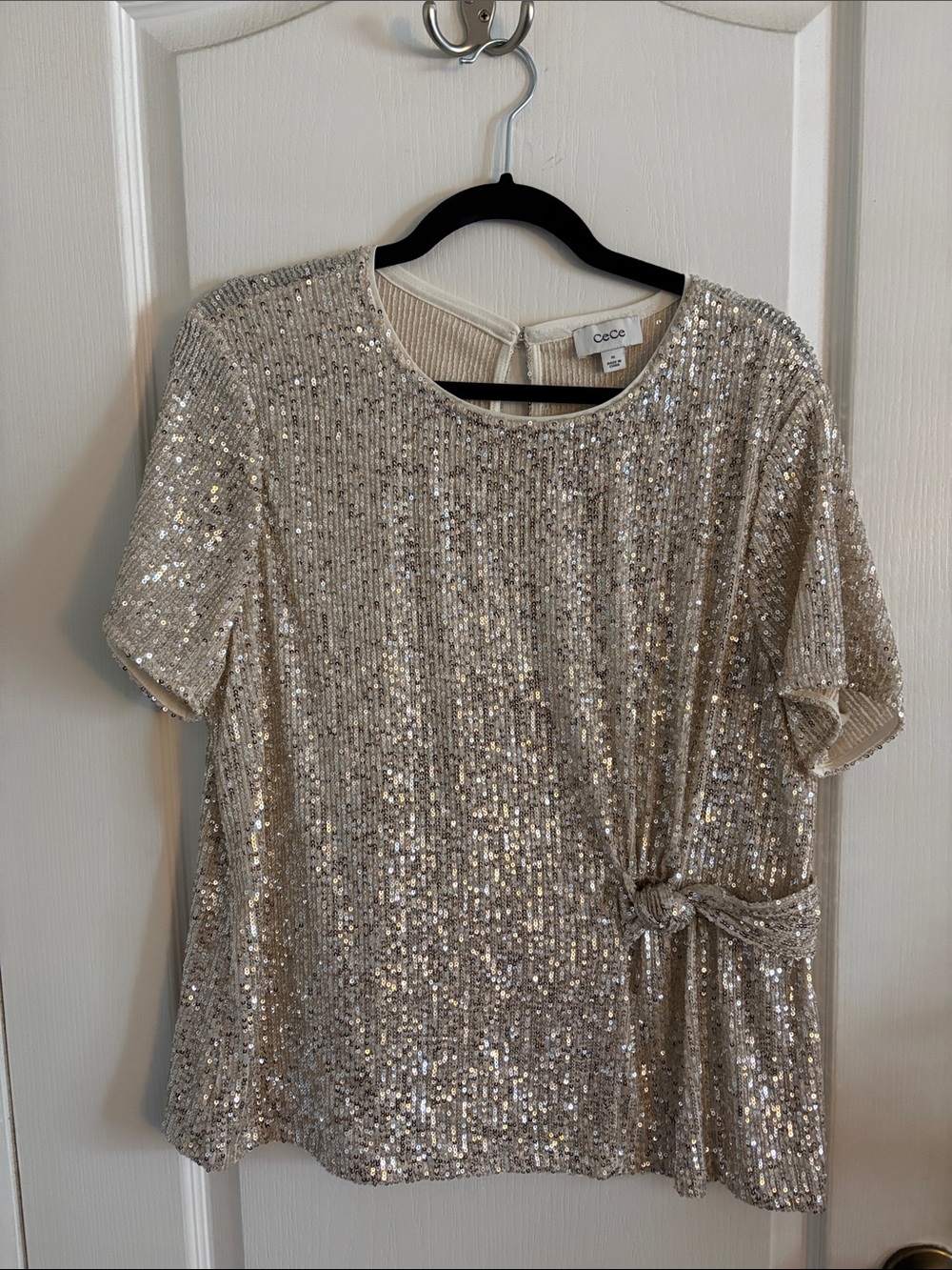 CeCe Sequin Short Sleeve Top in Champagne